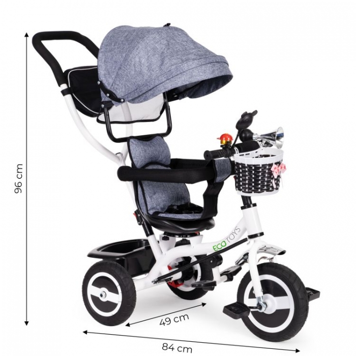 Tricicleta Ecotoys Gri cu Roti Gonflabile - imagine 4