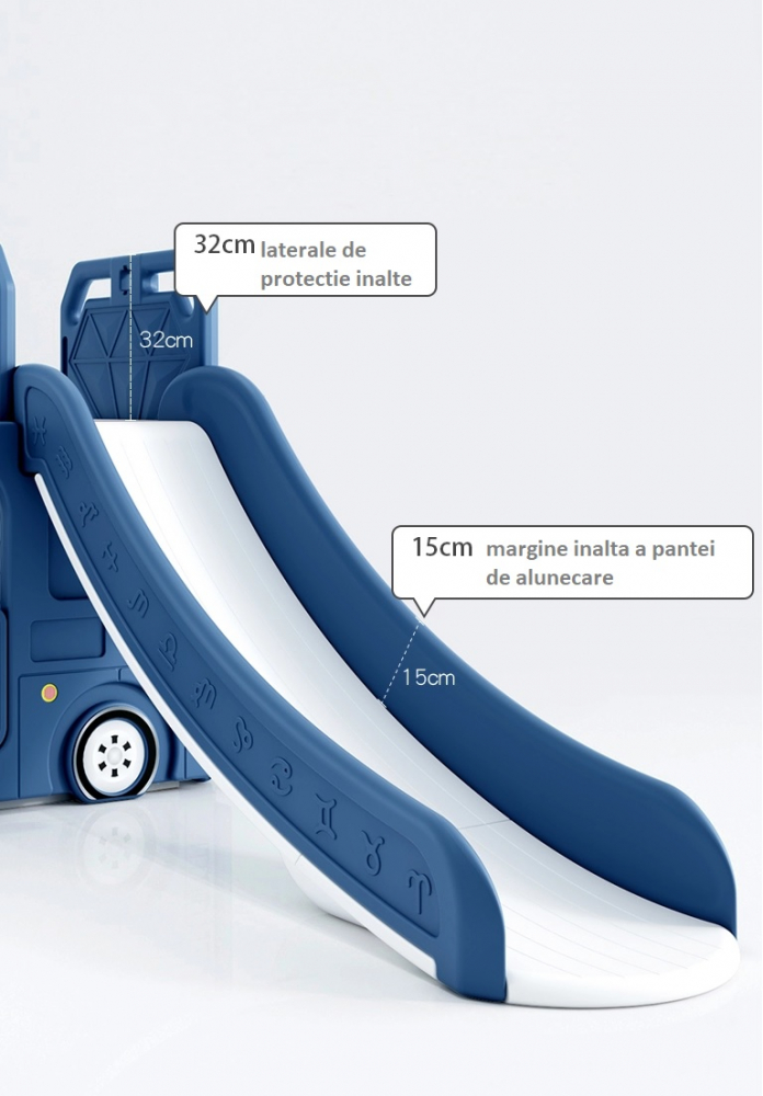 Spațiu Joacă Happy Bus Blue | Tobogan & Baschet 3 în 1