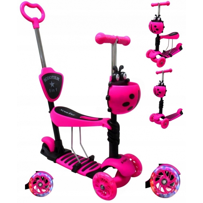 Trotineta 5 in 1 R-Sport Roz cu LED