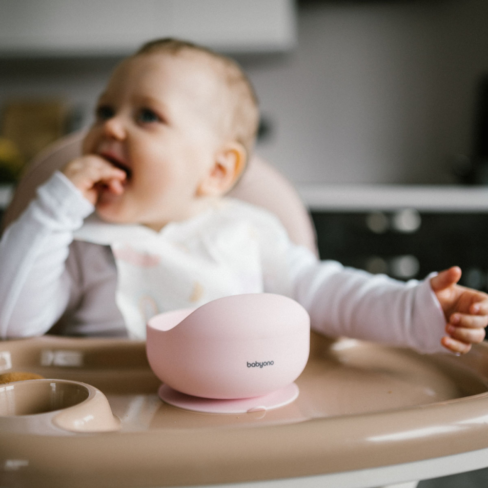 Bol silicon cu ventuza Babyono roz, antrenament mâncare - imagine 2