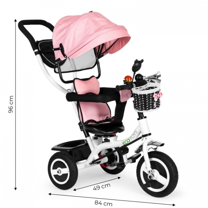 Tricicleta Ecotoys Roz, Roti Gonflabile, Scaun Reversibil - imagine 6