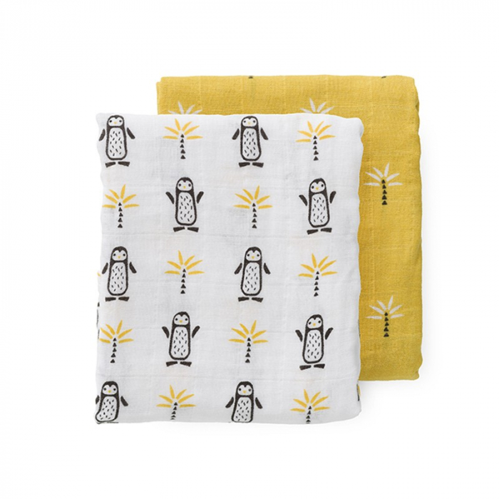 Set 2 Paturici Muselina Fresk Pinguin, 70x60 cm