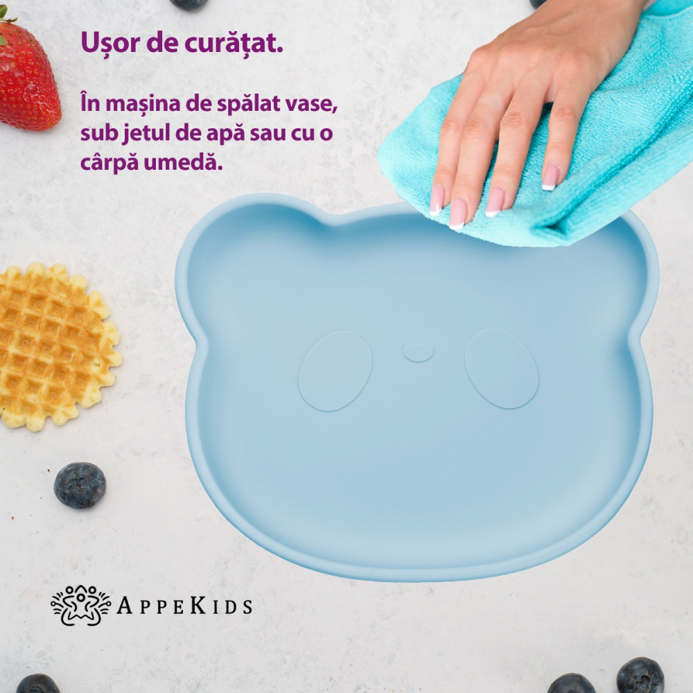 Farfurie Silicon Ventuza AppeKids Bear Aqua - imagine 2