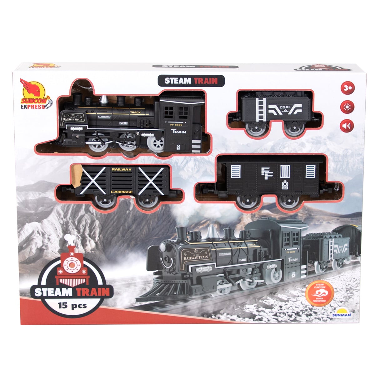 Set Tren Suncon 15 Piese cu Abur și Lumini
