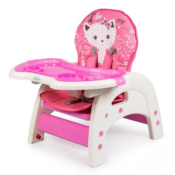 Scaun de masă Ecotoys C-211 roz, 2 în 1 - imagine 3