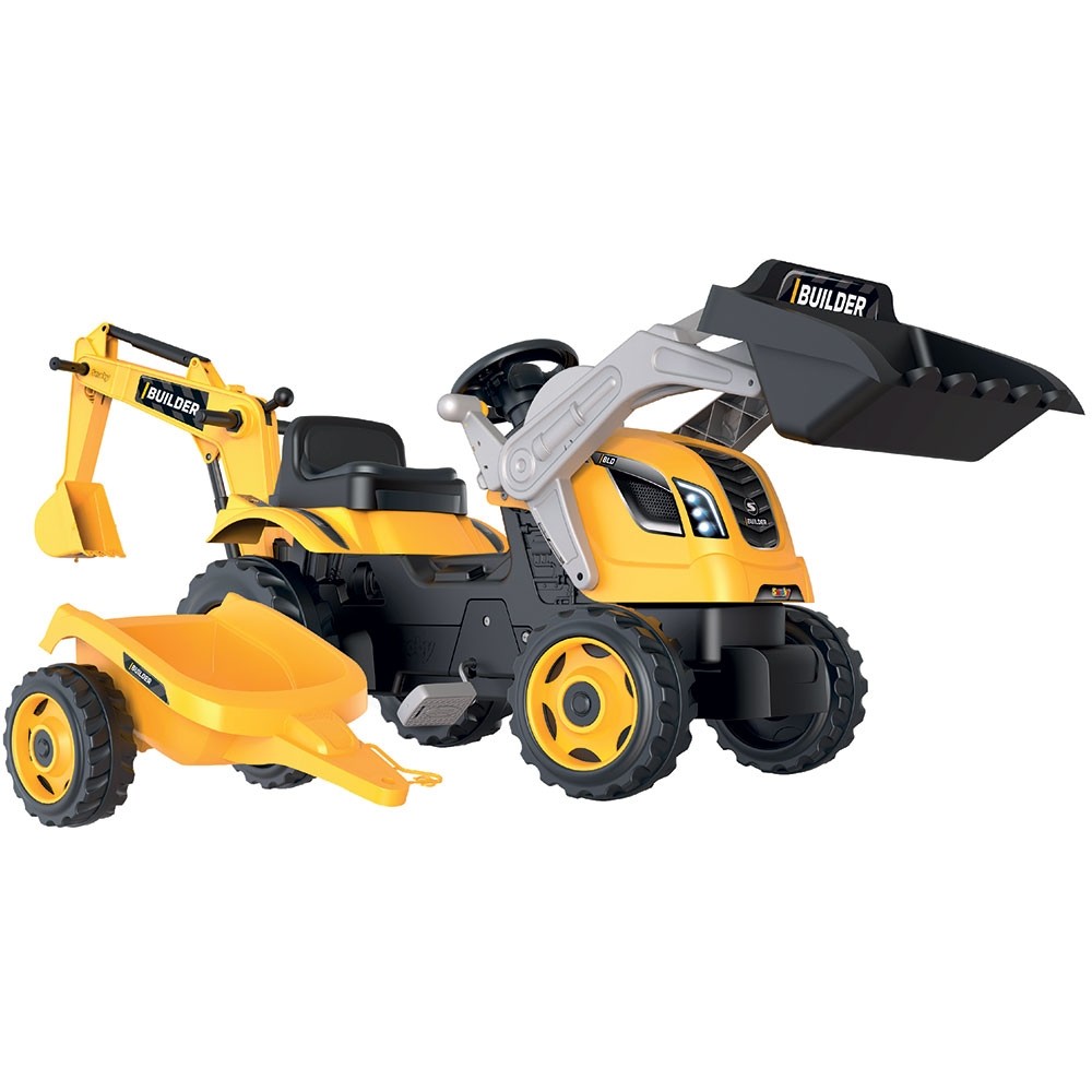Tractor cu Pedale Smoby Builder Max Galben + Remorcă