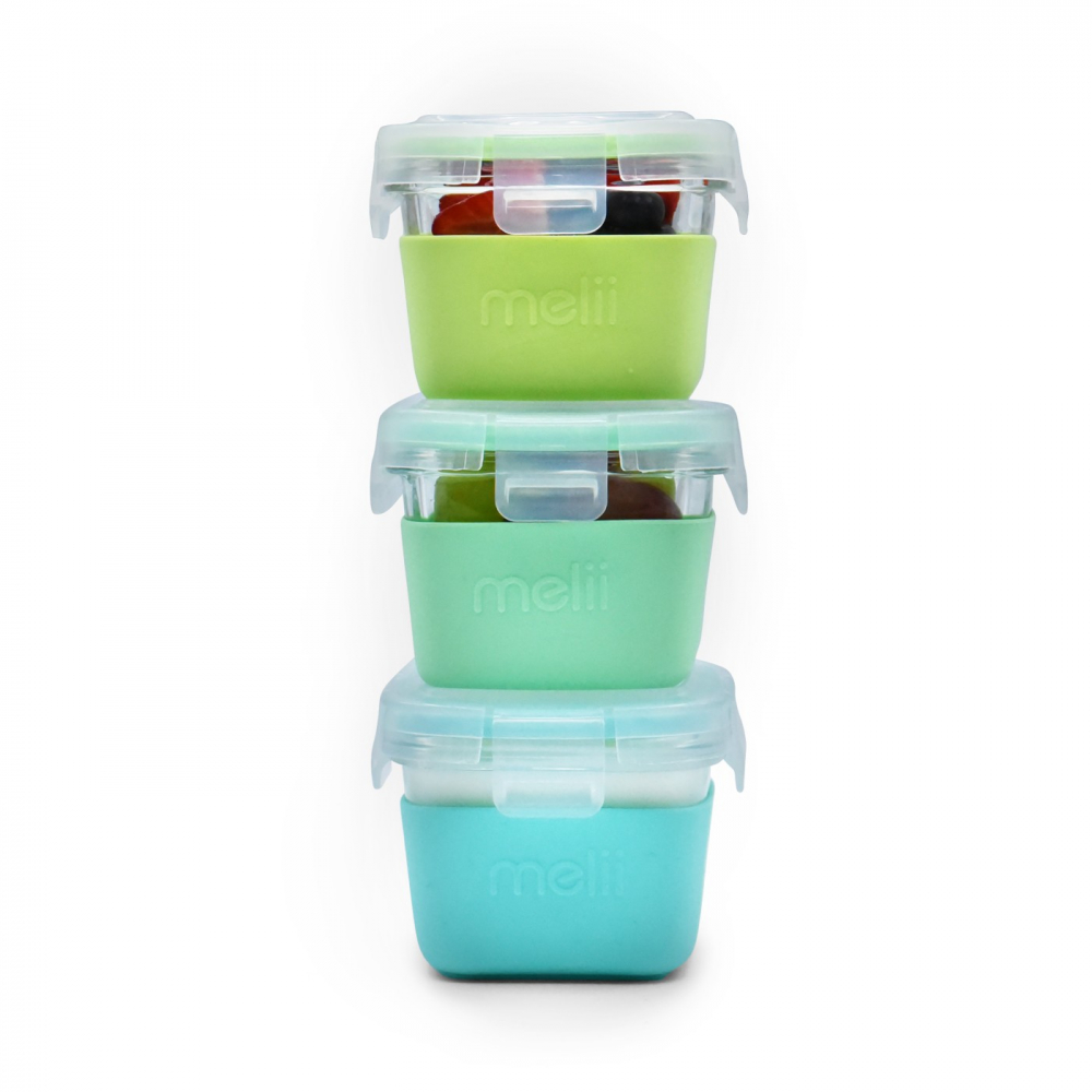 Set 3 recipiente sticlă Melii 160ml cu husă silicon