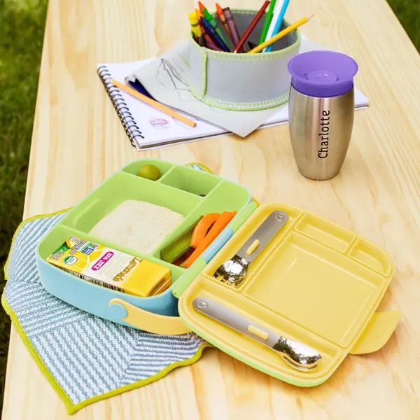 Cutie Bento Munchkin Green cu Ustensile Inox - imagine 4