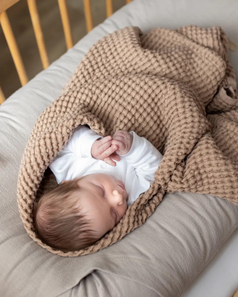 Paturica BabyLy Bumbac Waffle, 100x120 cm, Crem - imagine 7