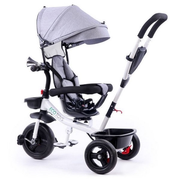 Tricicleta Ecotoys Gri, Scaun Reversibil, 6 Luni-5 Ani