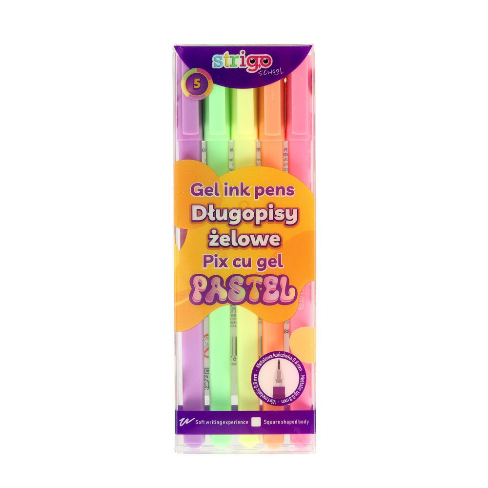 Pixuri Gel Strigo Pastel, 0.8 mm, Set 5 Culori