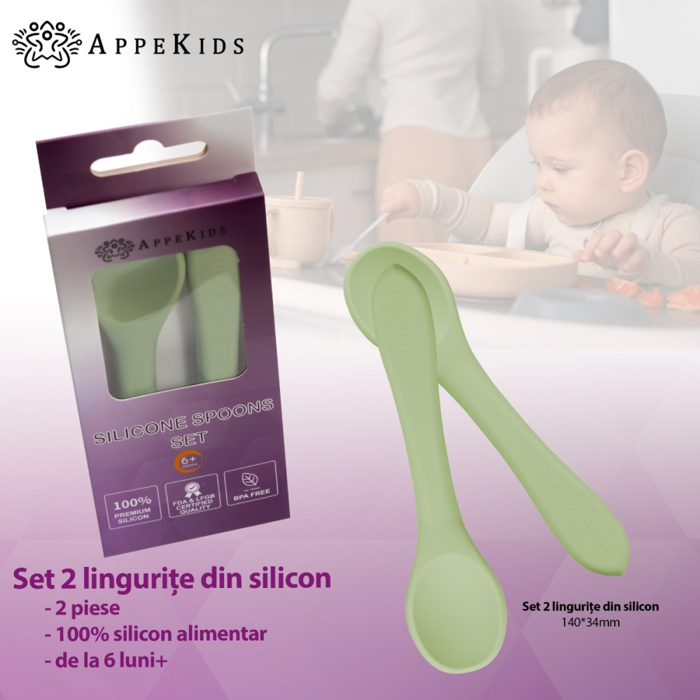 Set lingurițe silicon AppeKids Raw Green - imagine 2