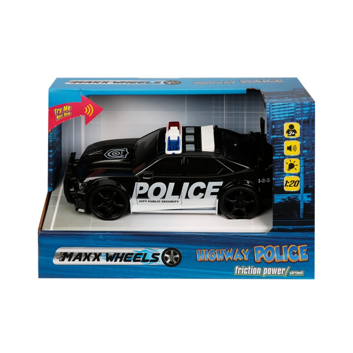 Masina Politie Maxx Wheels, Lumini si Sunete, 1:20