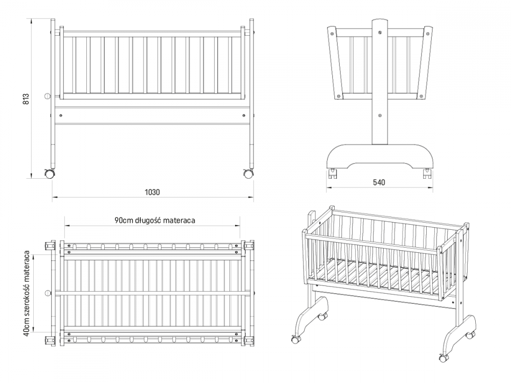 Patut balansoar Nichiduta Baby Zoo Alb, 90x40 cm