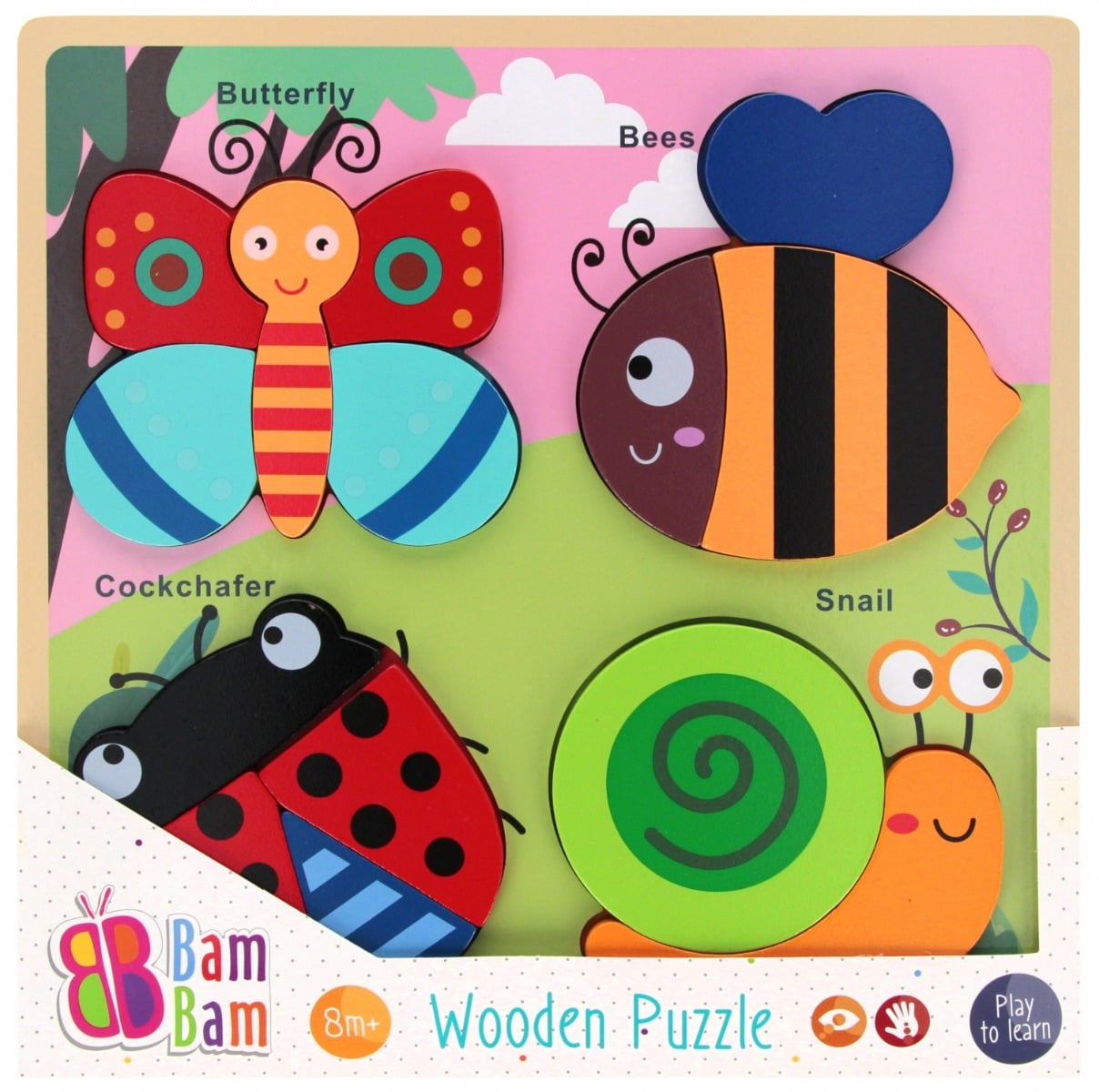 Puzzle Educativ Lemn BamBam - Animale Grădină