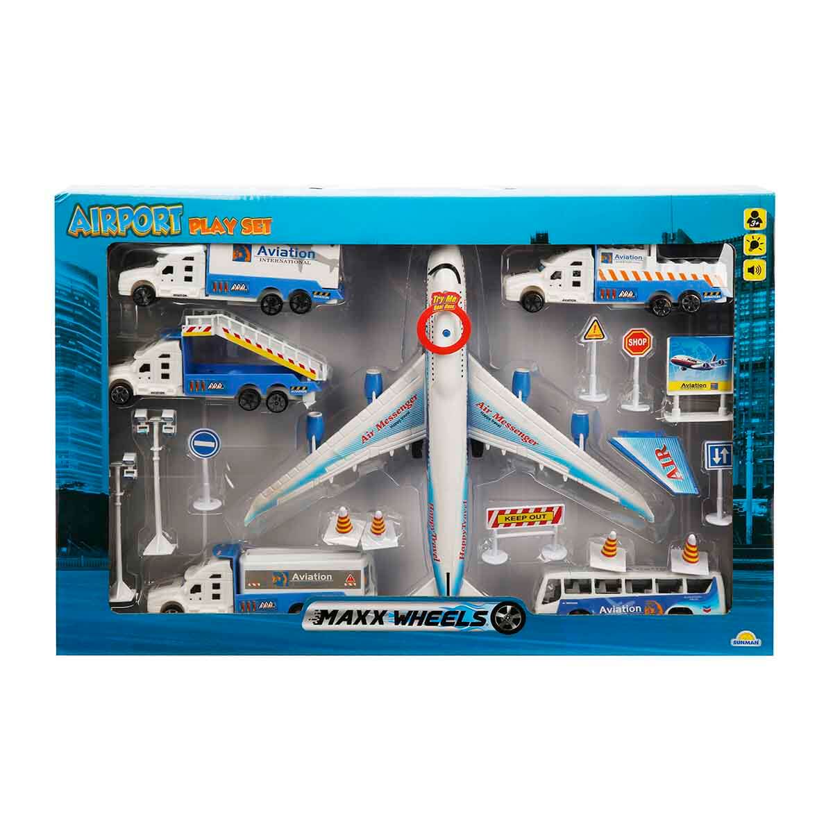 Set Aeroport Avion Maxx Wheels cu Lumini și Sunete