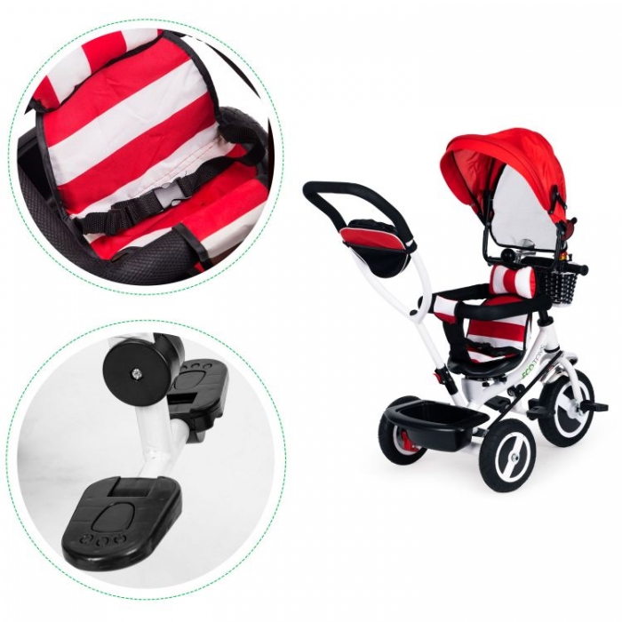 Tricicleta Ecotoys Rosu, Scaun Reversibil, 25kg