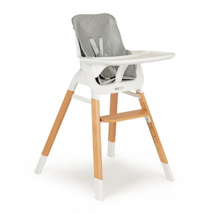 Scaun de masă Ecotoys gri, lemn, reglabil - imagine 2