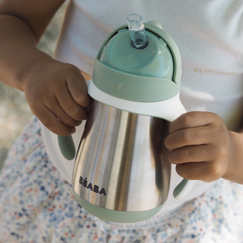Cana Inox Beaba 250ml Sage Green, 8m+ - imagine 3