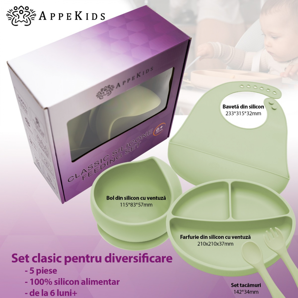 Set Diversificare AppeKids 5 Piese, Silicon, Raw Green - imagine 4