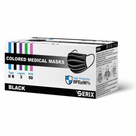 Mască Medicală Serix Tip IIR Neagră 50buc - imagine 2