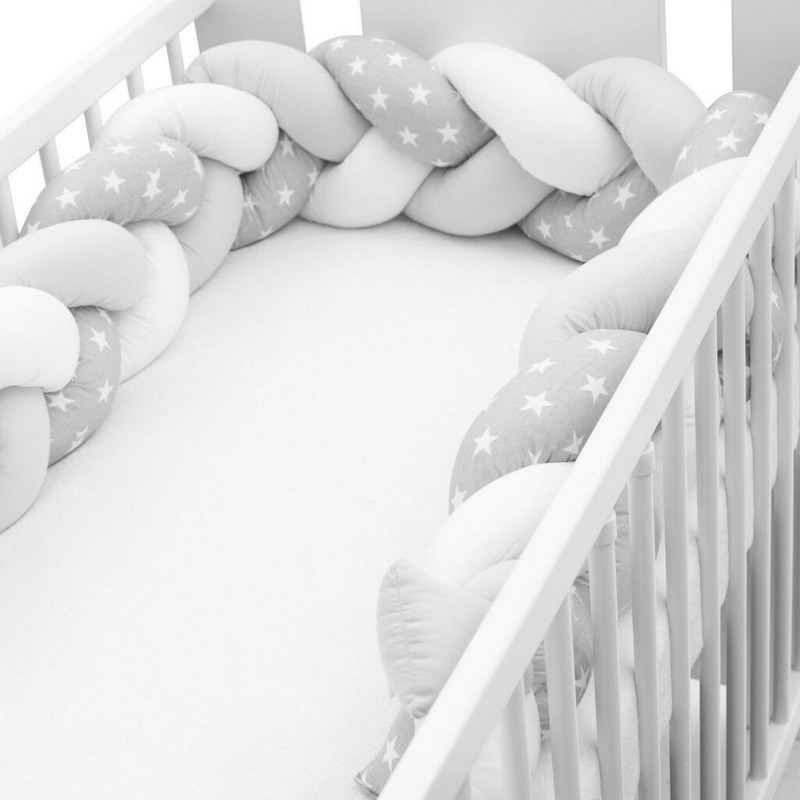 Bumper Patut New Baby 225 cm Tricotat Stars Grey/White