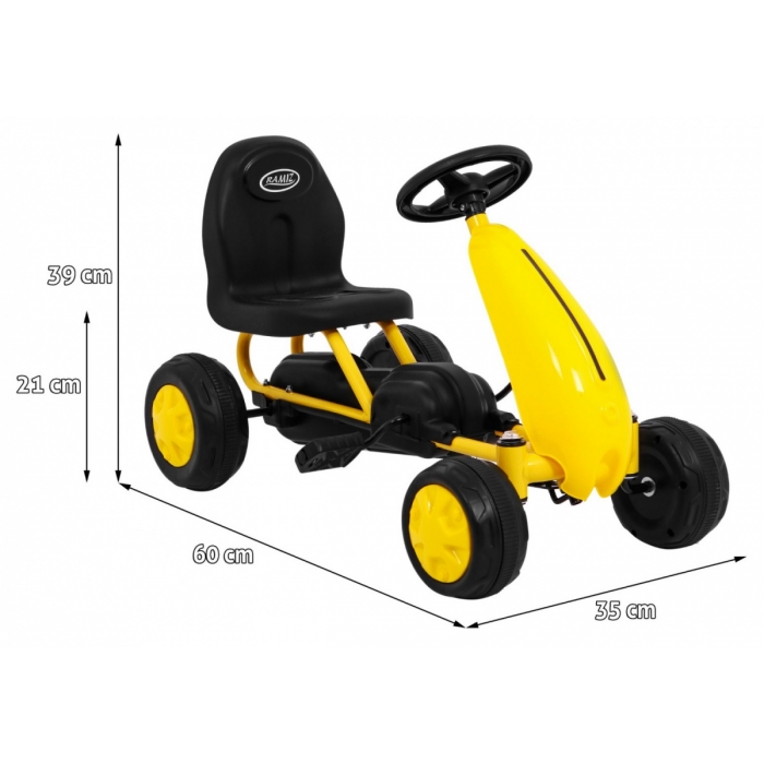 Kart cu pedale Gokart galben - Aventură pe 4 roți