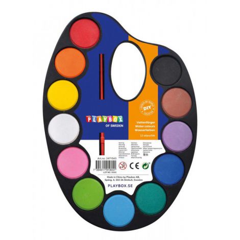 Paletă Pictură Playbox cu 12 Acuarele și Pensulă