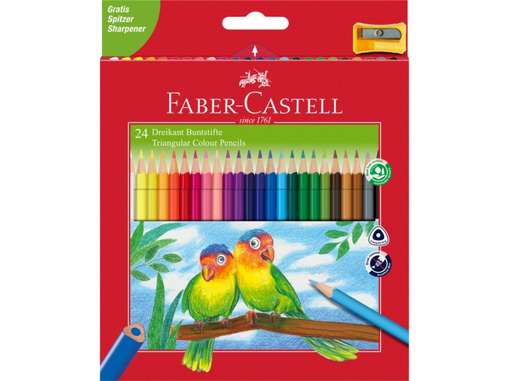 Set 24 Creioane Faber-Castell Triunghiulare + Ascutitoare