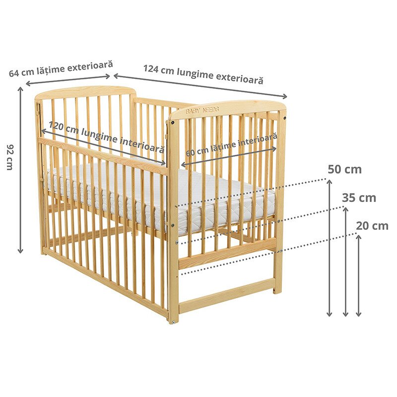 Patut Ola BabyNeeds 120x60 cm Lemn Masiv - imagine 5