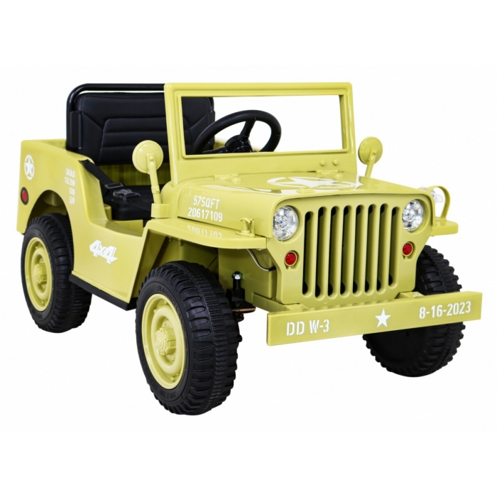 Masinuta Electrica Ramiz Military Retro 4x4 Bej - imagine 2
