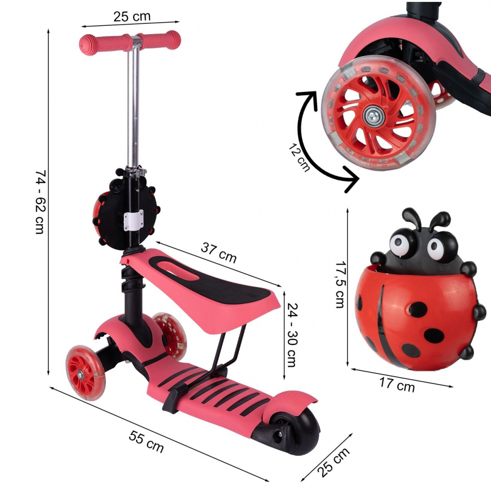 Trotineta 3 in 1 MalPlay LED Roz