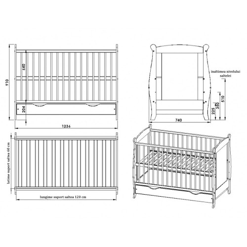Patut Hubners Laura 120x60 Alb cu Sertar - imagine 2