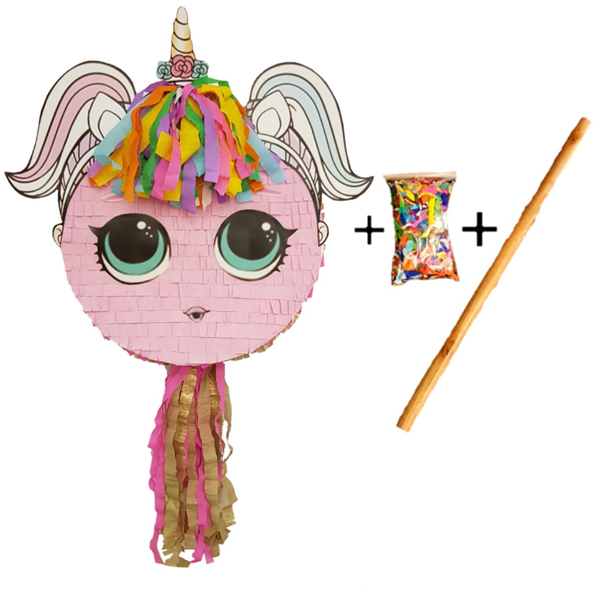 Pinata Unicorn PinaStar cu Băț și Confetti