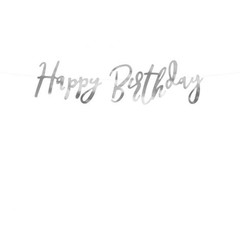 Banner Happy Birthday Argintiu Party Deco 16.5x62cm