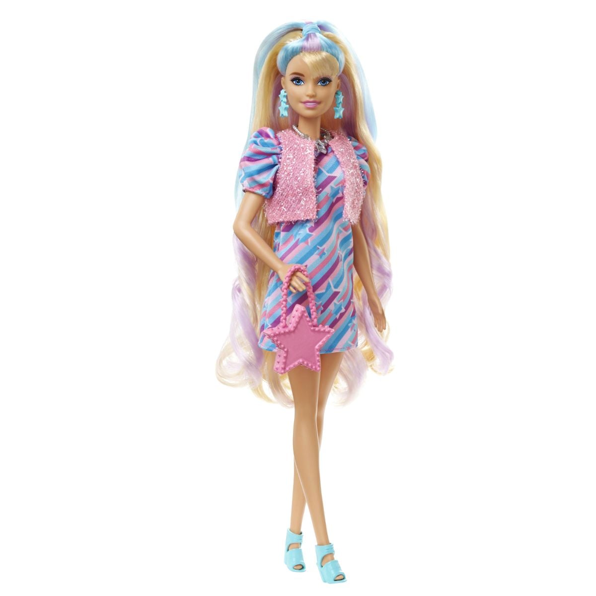 Papusa Barbie Totally Hair Stars cu Par Lung si Accesorii