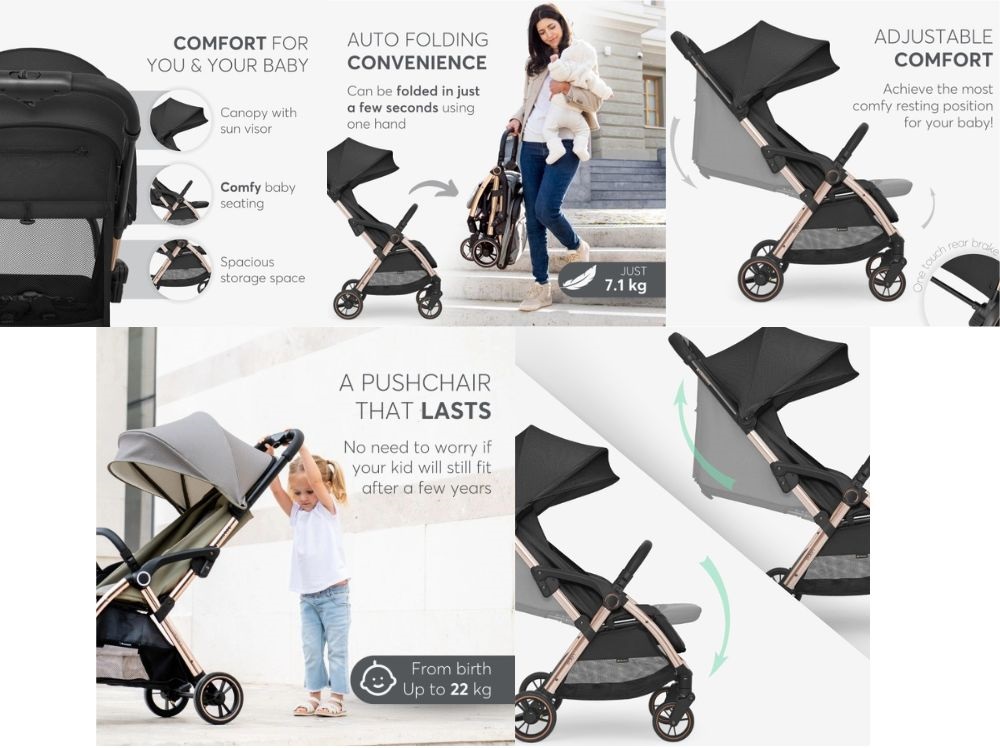 KikkaBoo Eden ArmyG Autofold, Cadru Aluminiu, 0-22kg - imagine 10