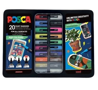 Set 20 Markere POSCA Pop Colours, Cutie Metalică