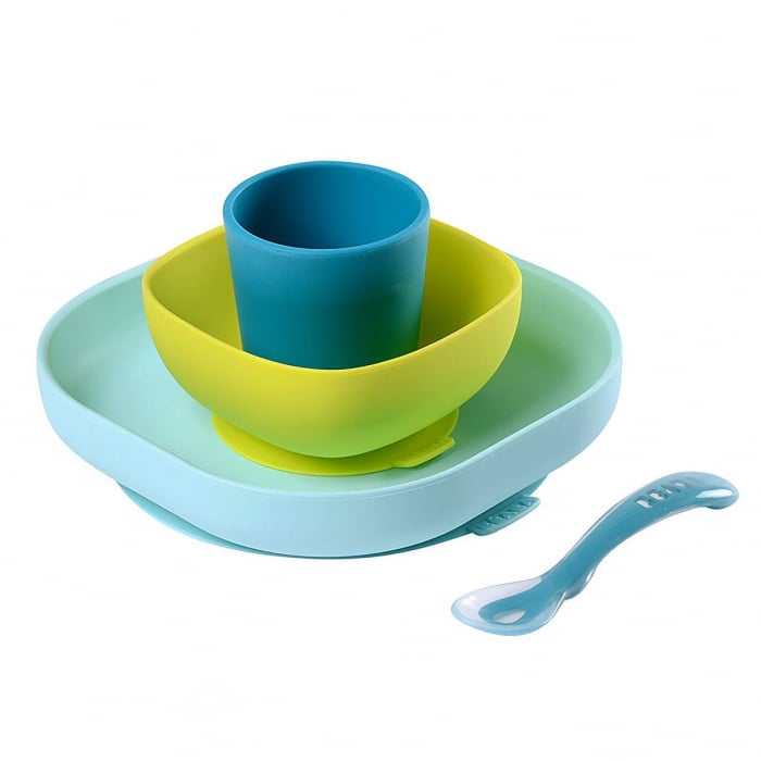 Set Masa Silicon Beaba 4 Piese cu Ventuza