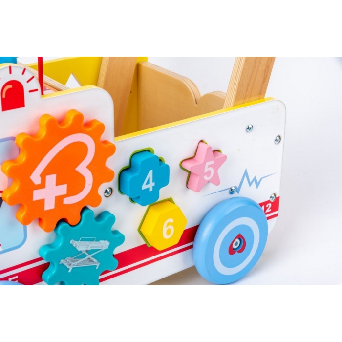 Antemergător 2 în 1 Ecotoys Ambulanță din Lemn
