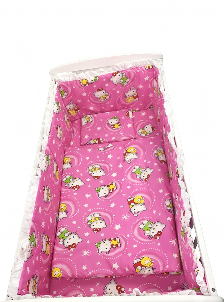 Lenjerie Patut Hello Kitty Roz, 5 Piese, Croitoria Noastra