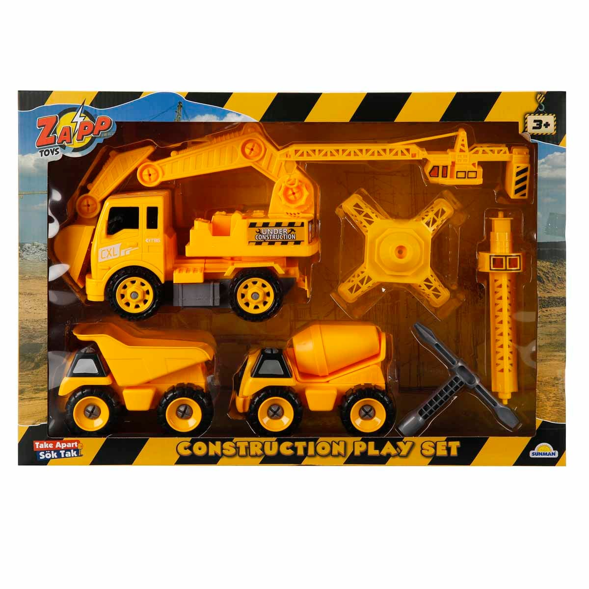 Set 3 Vehicule Constructie Zapp Toys, cu Accesorii