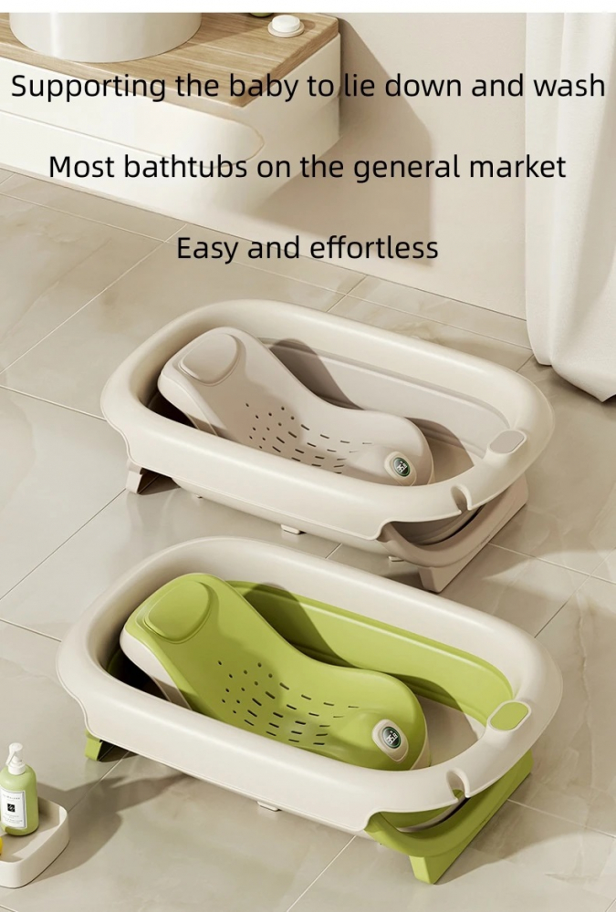 Suport Baie Little Mom Beige, Pliabil cu Afisaj Temp - imagine 2