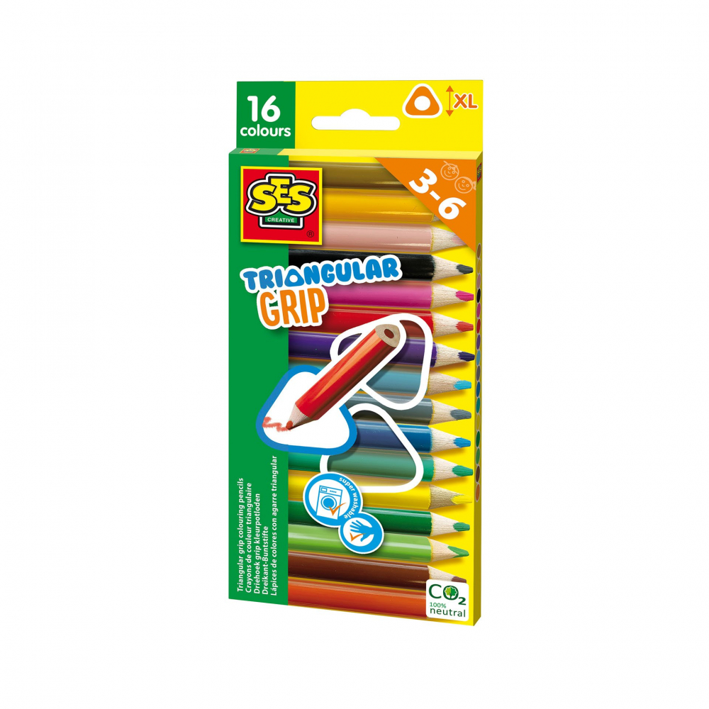 Set Creioane Triunghiulare XL Ses Creative, 16 Buc