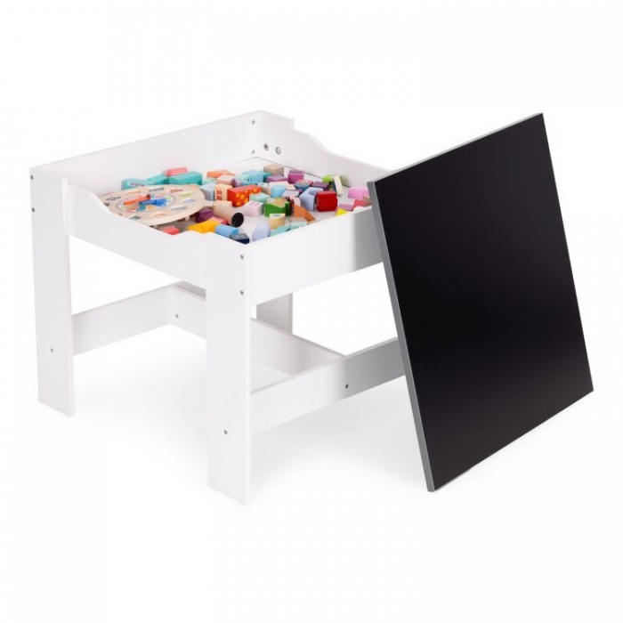 Ecotoys Masă cu 2 scaune copii alb-gri cu depozitare - imagine 8