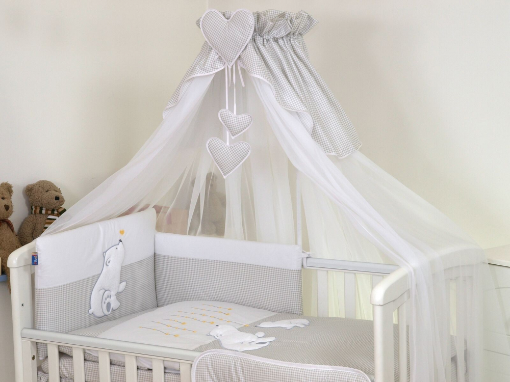 Baldachin Patut Bebe Amy Bear Heart Grey, Protecție & Stil - imagine 3