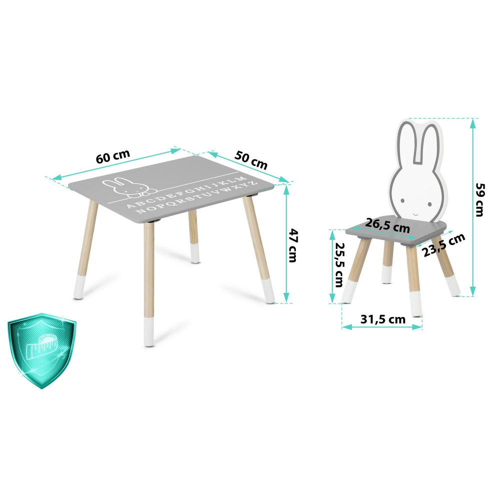 Set Masă + 2 Scaune Ricokids Bunny Lemn Premium - imagine 4