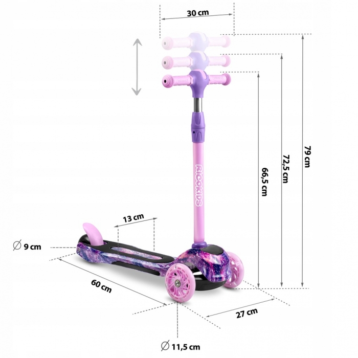 Trotineta Ricokids Piko LED Roz, Aluminiu, Reglabila - imagine 3