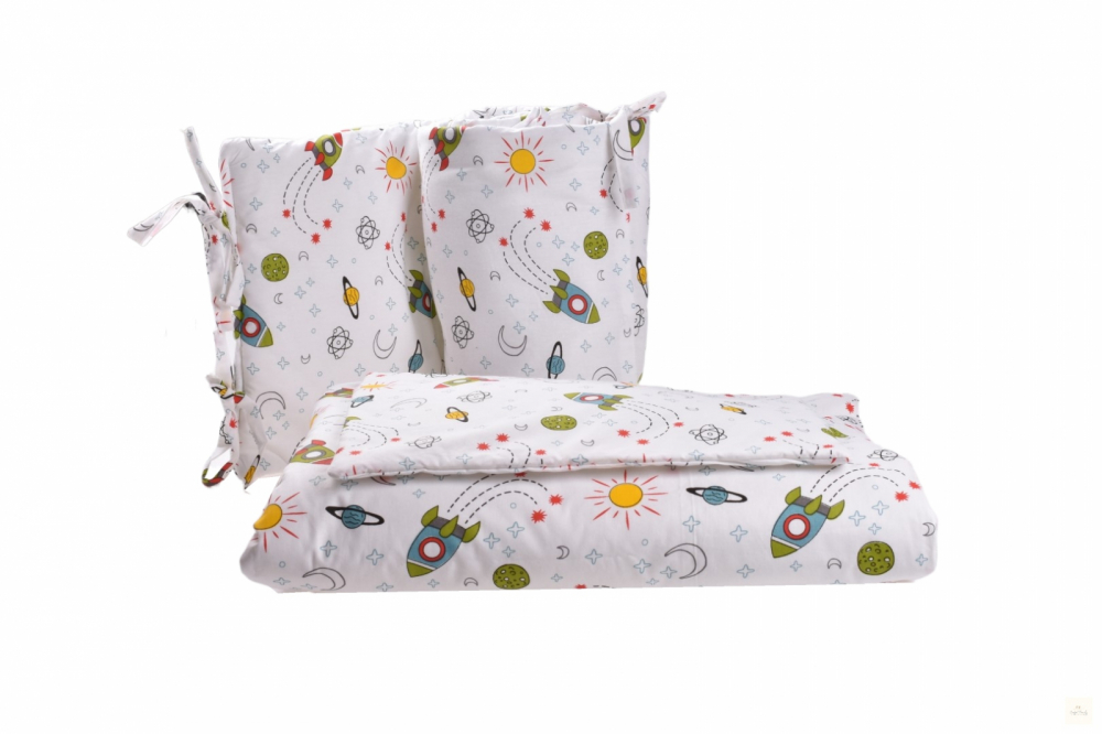 Set Lenjerie Patut Rachete | Paturica Fermecata 6 piese - imagine 3
