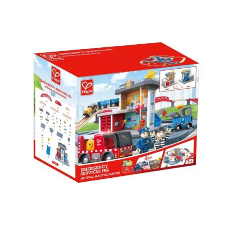 Hape Set Tren + Urgențe 55 piese - Jucarie Lemn - imagine 4